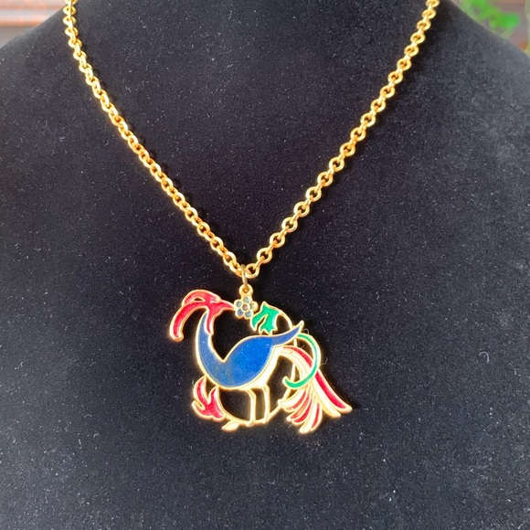 Vintage Enamel Peacock Necklace - Picture 2 of 9